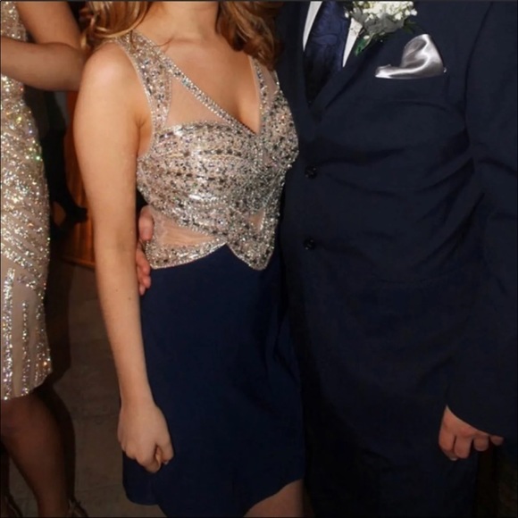 Navy and Silver Jr Prom Dress - Picture 2 of 5